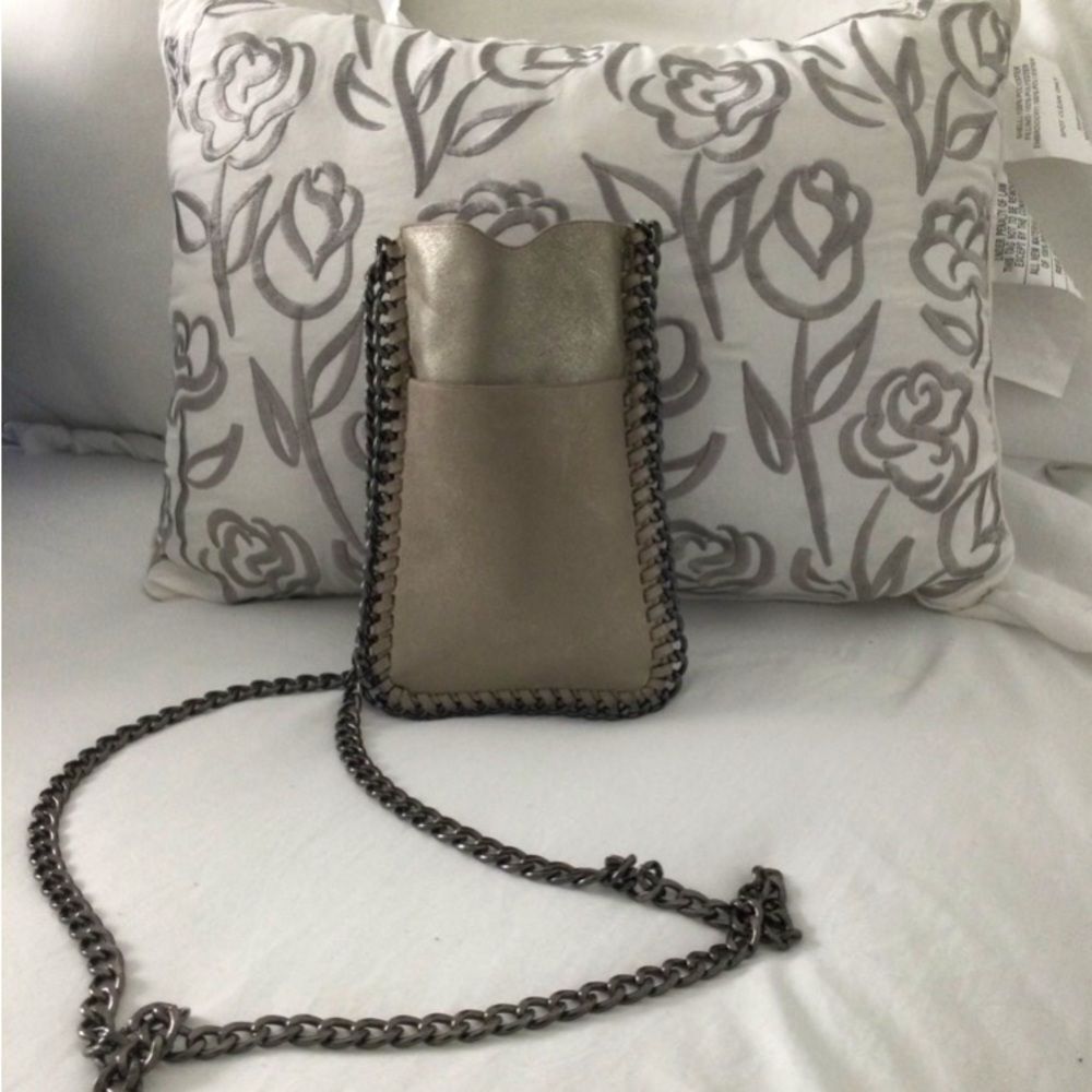 Handbag Phone Case Gunmetal Colored Chain Cross Body Leather Silver Color Silver